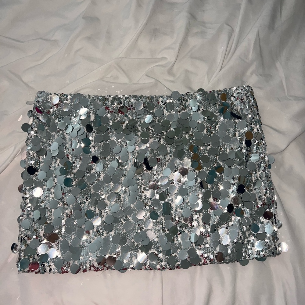 Edikted Silver Sequin Skirt